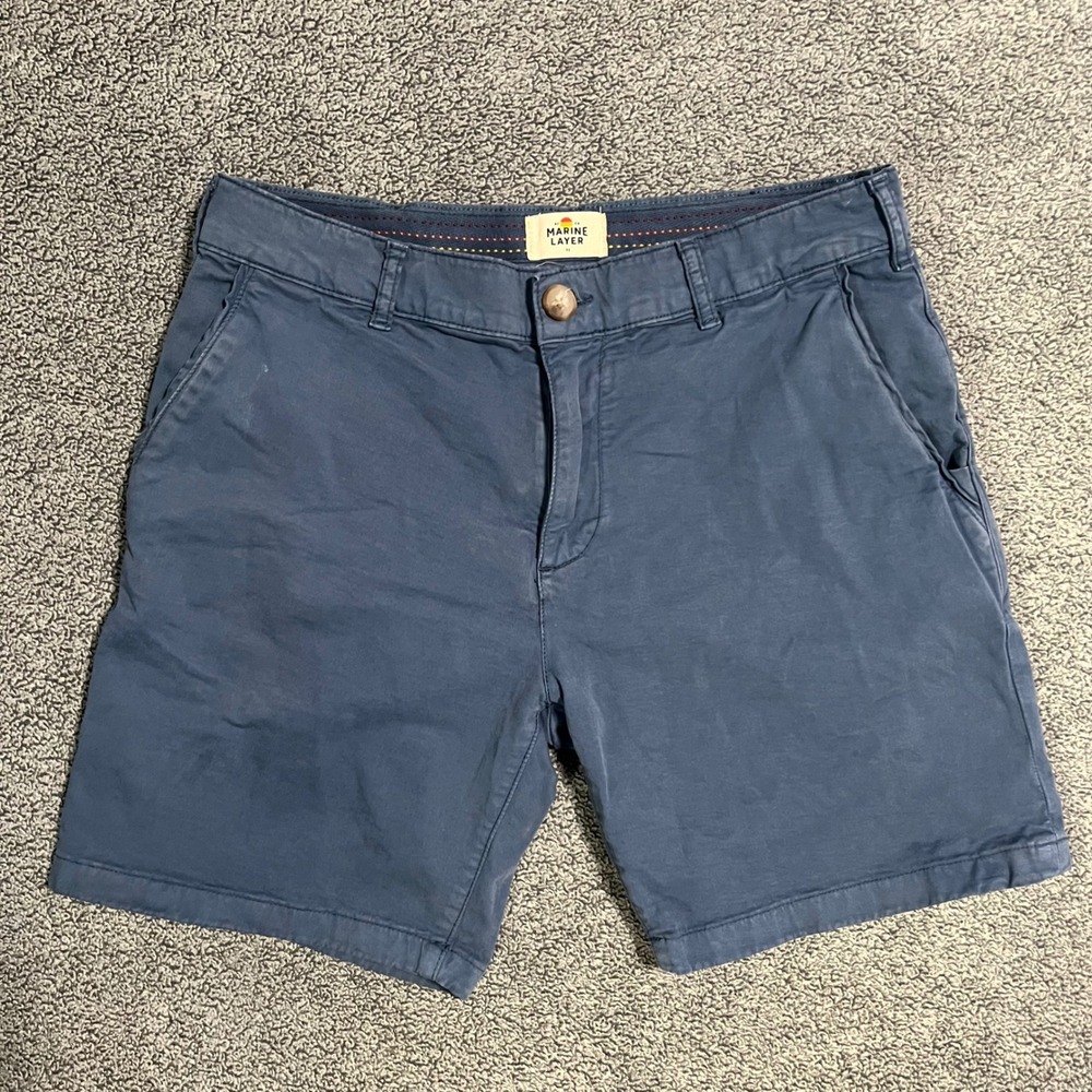 Marine Layer Saturday Shorts Mens 32 Navy Blue Organic Cotton Blend 10219